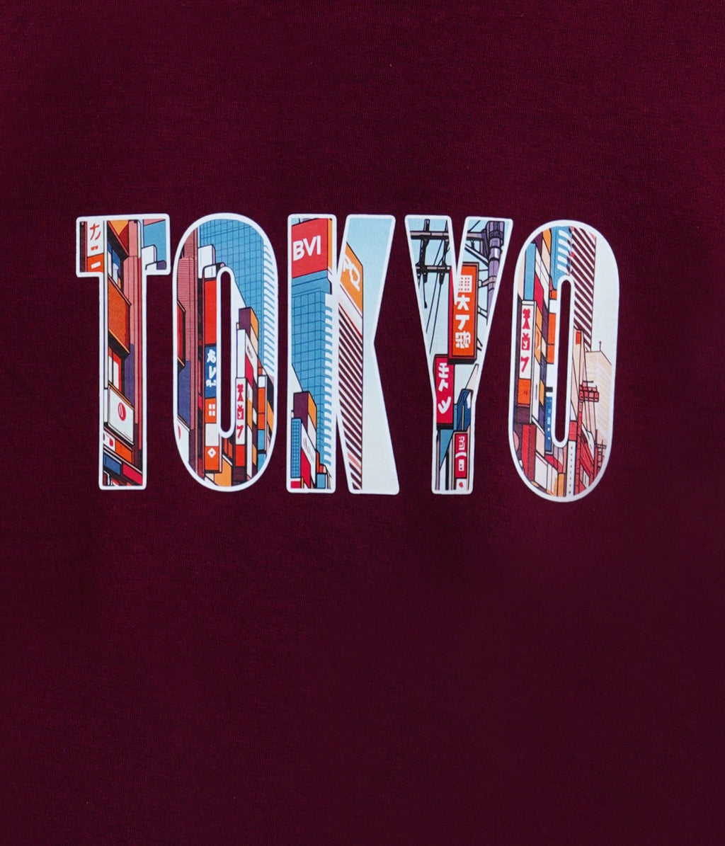 Dechado Kids 100% Cotton Round Neck Printed T-Shirt | Maroon | Short Sleeve | Tokyo Graphic Tee