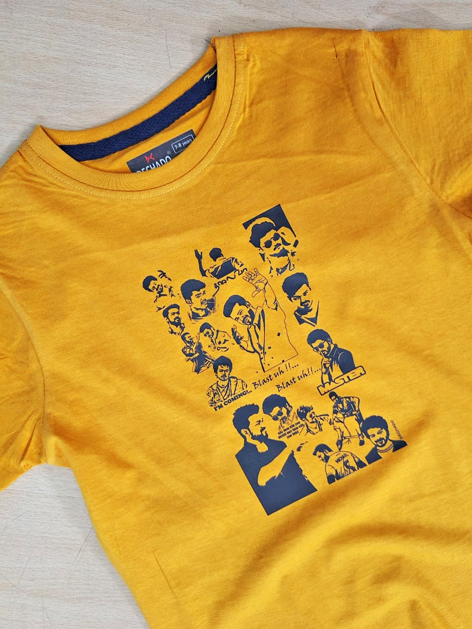 Dechado Kids Mustard Vijay Printed T-Shirt | 100% Cotton Round Neck Half Sleeve | 2-16 Years