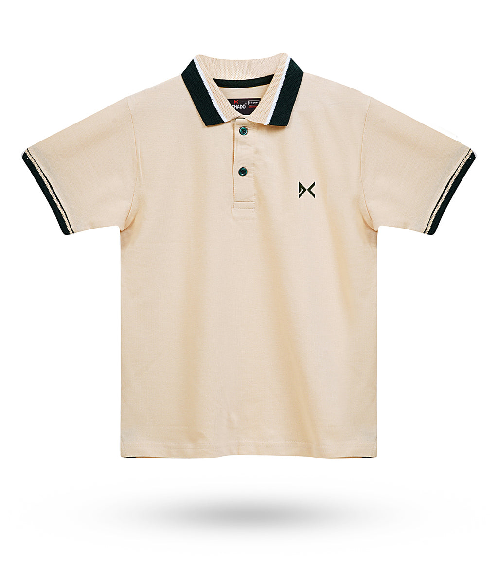 DECHADO - BOYS 100% COTTON POLO T-SHIRT - LIGHT BEIGE