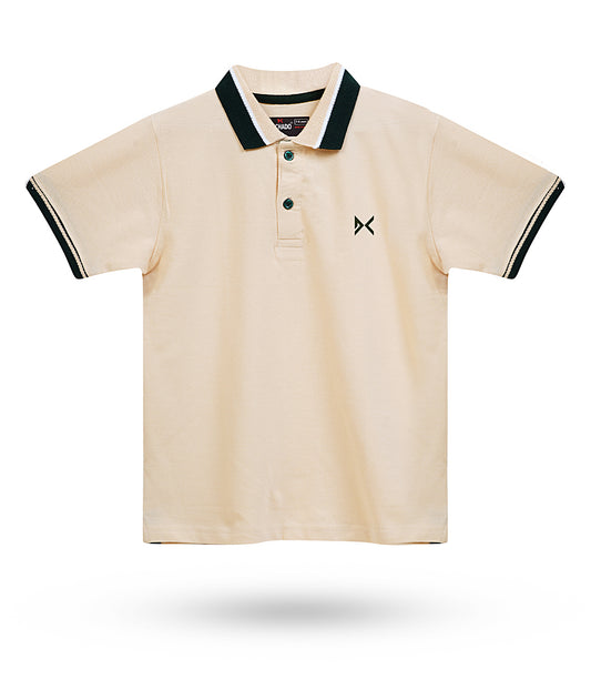 DECHADO - BOYS 100% COTTON POLO T-SHIRT - LIGHT BEIGE