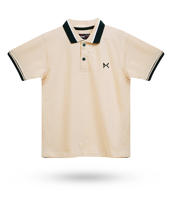 DECHADO - BOYS 100% COTTON POLO T-SHIRT - LIGHT BEIGE