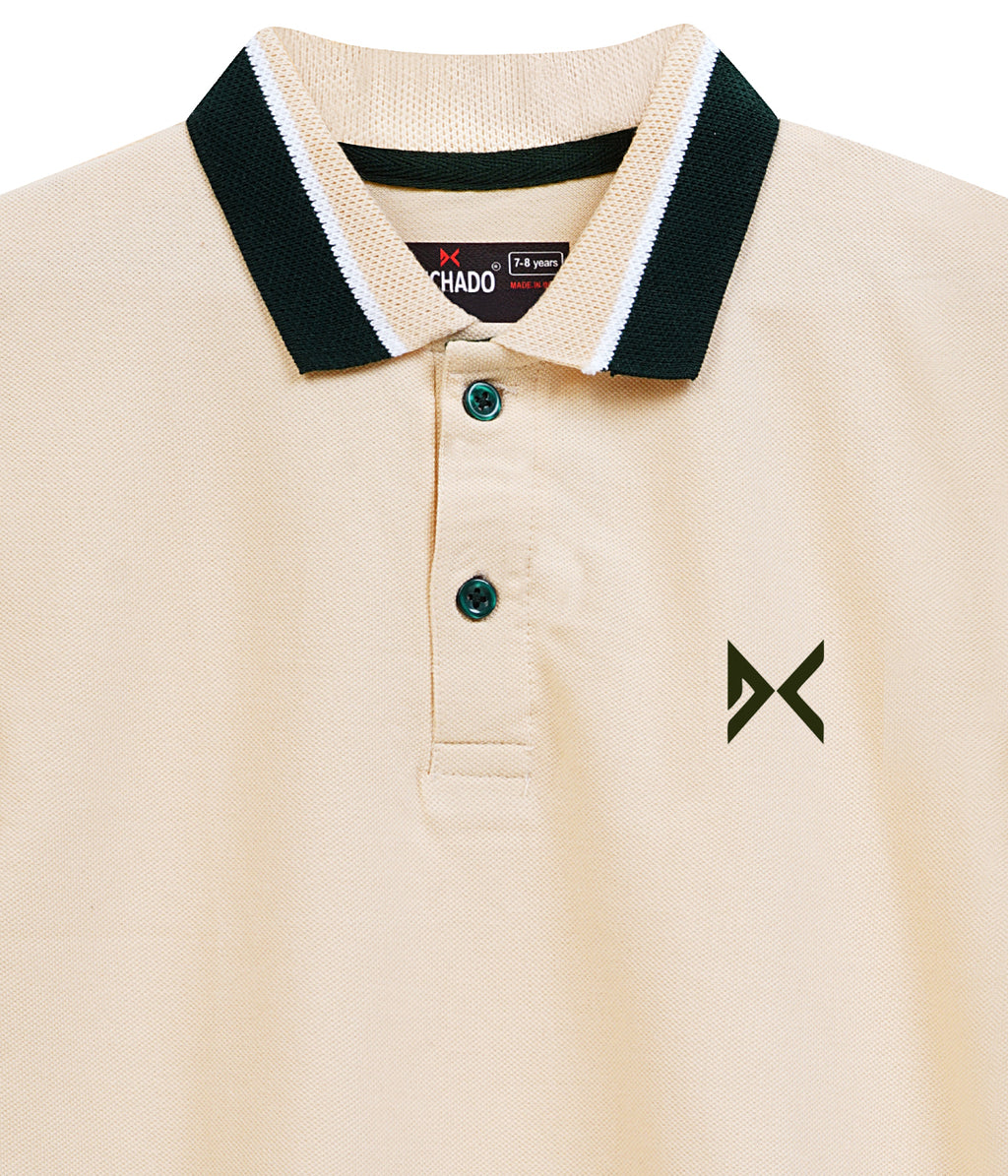 DECHADO - BOYS 100% COTTON POLO T-SHIRT - LIGHT BEIGE