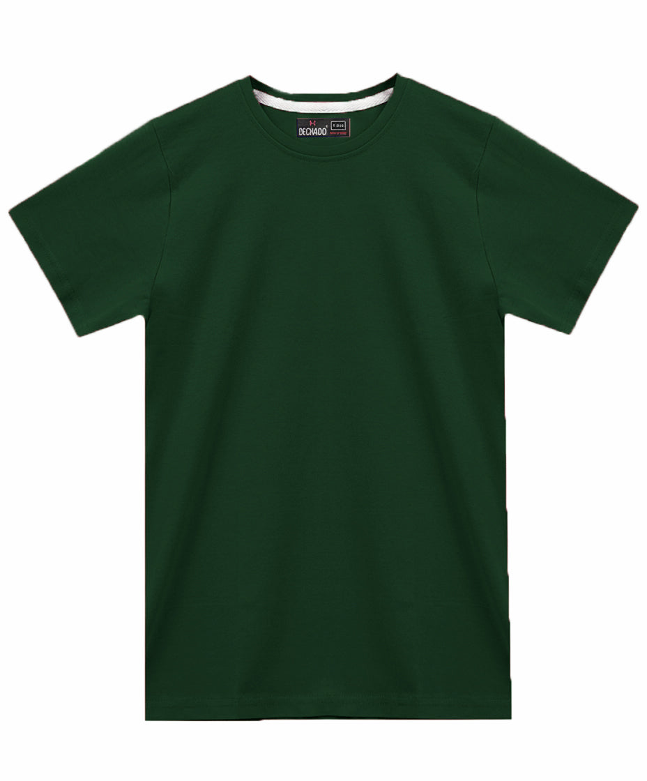 Dechado Boys Bottle Green Solid T-Shirt | 100% Cotton Round Neck Half Sleeve Casual Kids Wear