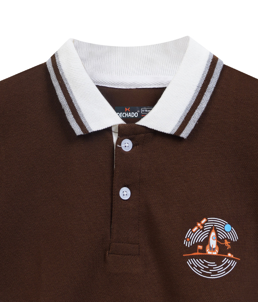 Dechado Boys  Pure Cotton Polo T Shirt Brown&White
