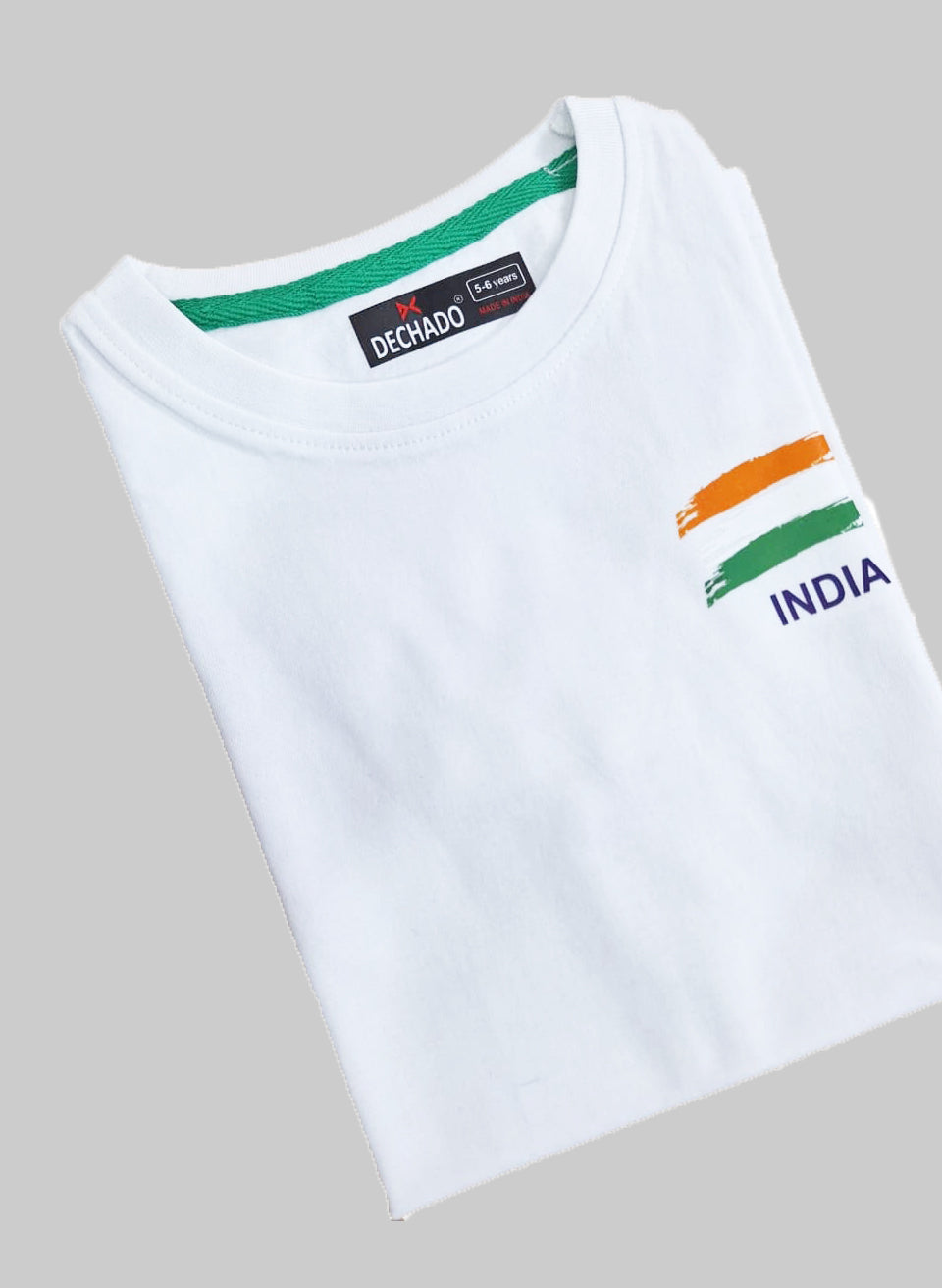 Dechado Kids White Cotton India Flag Print T-Shirt for Independence Day / Republic Day