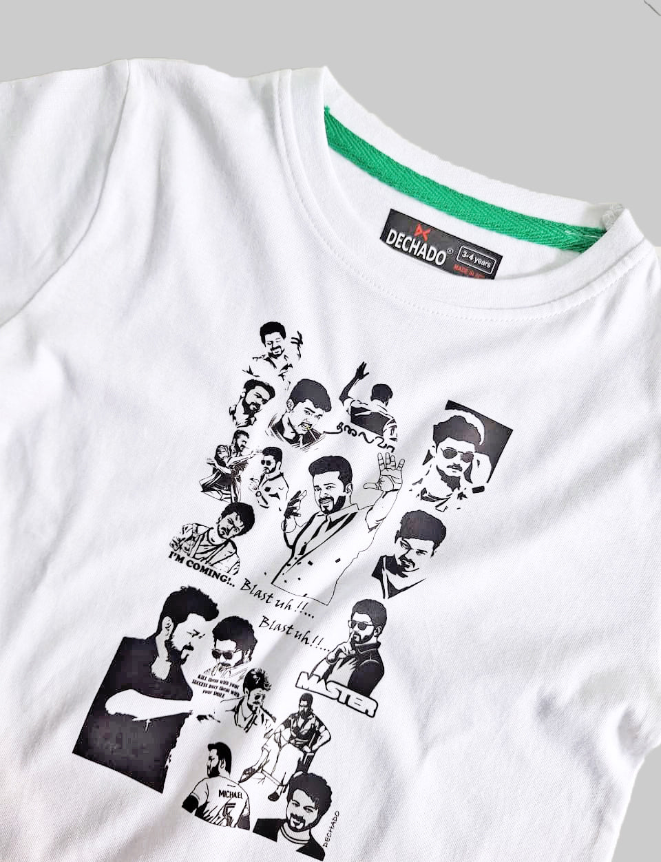 Kids White Vijay Graphic Printed T-Shirt | 100% Cotton Round Neck Half Sleeve | 2-16 Years