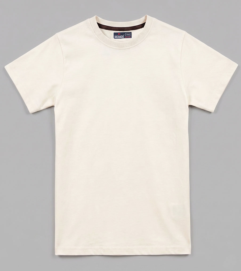 Dechado - Boys 100% Cotton Solid T-Shirt – Ivory | Soft & Comfortable Casual Tee (2-16 Years)