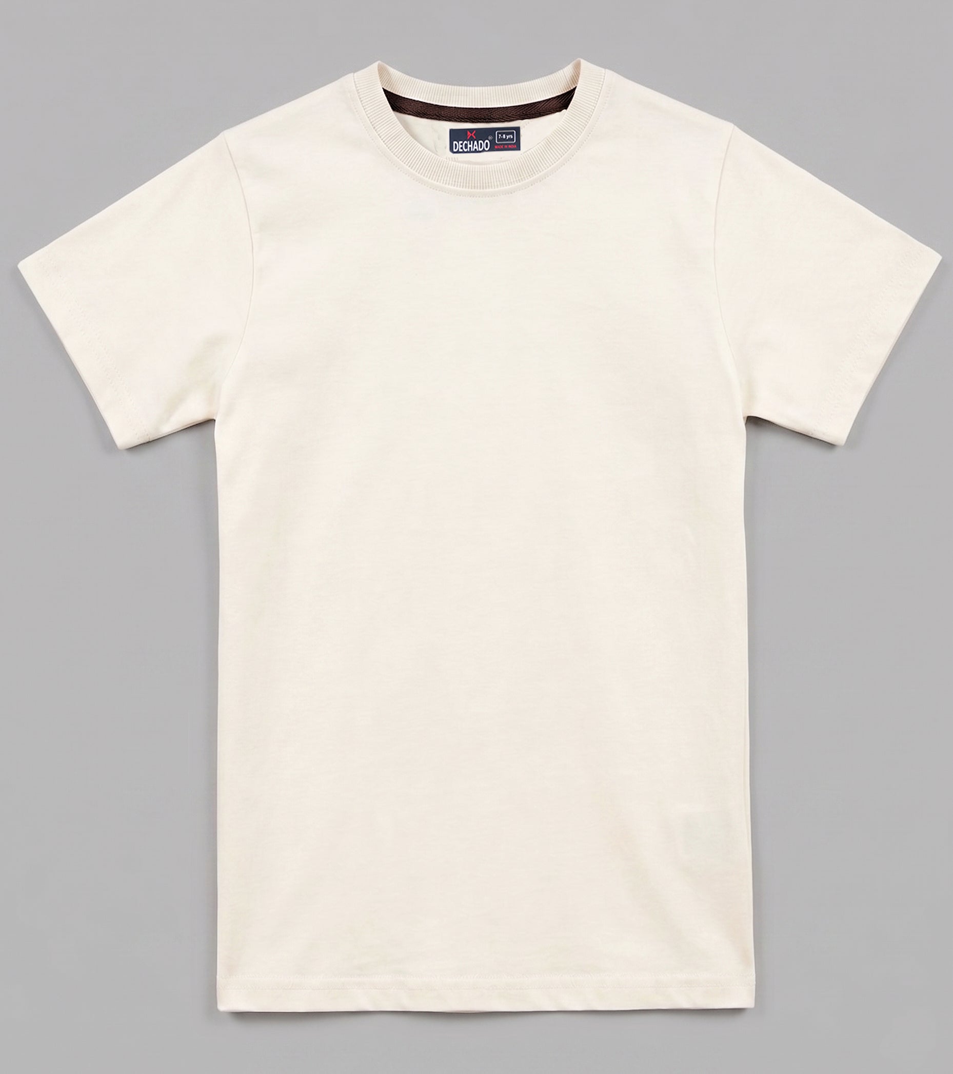 Dechado - Boys 100% Cotton Solid T-Shirt – Ivory | Soft & Comfortable Casual Tee (2-16 Years)