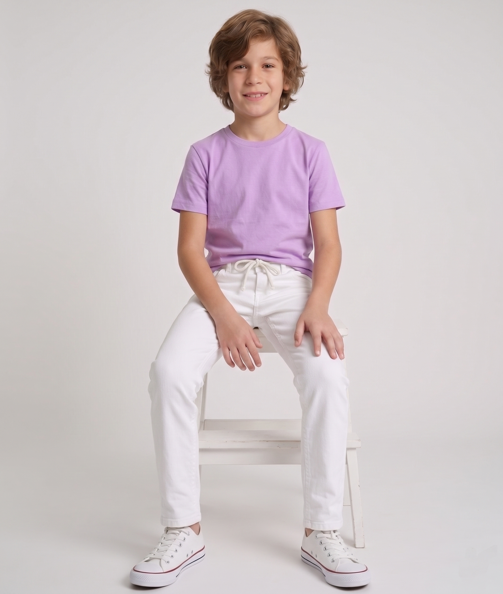 Dechado- Boys 100% Pure Cotton Crew Neck T-Shirt (Ages 2-16) – Pastel Lavender