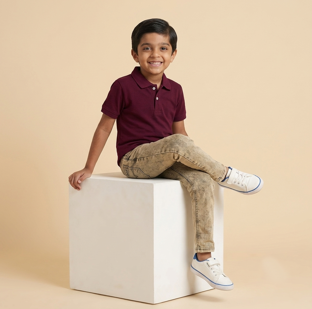 DECHADO - BOYS 100% COTTON SOLID POLO - MAROON