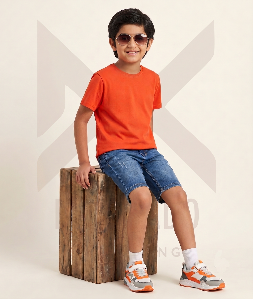 Boys Solid Pure Cotton Regular T Shirt  (Orange, Pack of 1)