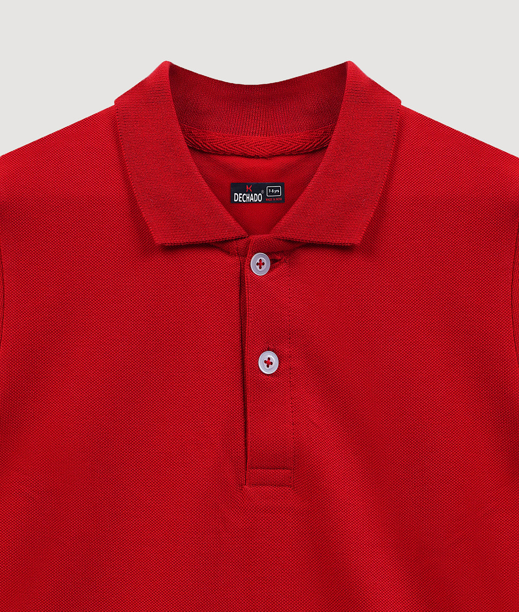 Dechado Kids Solid Red Polo T-Shirt | 100% Cotton | Half Sleeve | 2–16 Years