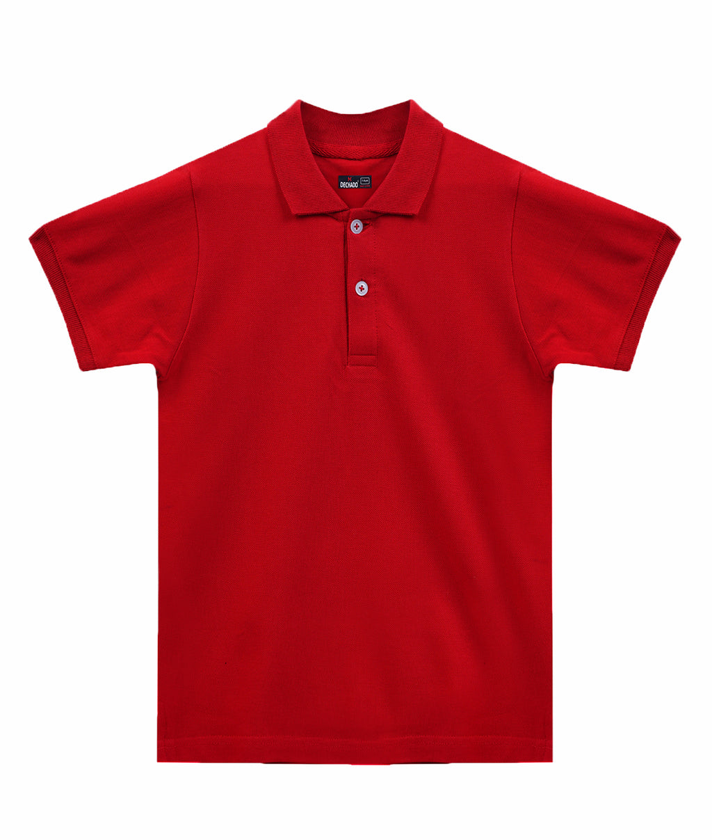 Dechado Kids Solid Red Polo T-Shirt | 100% Cotton | Half Sleeve | 2–16 Years