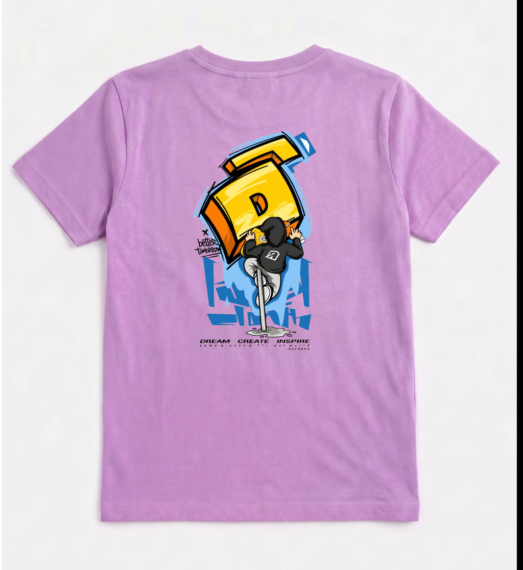 DECHADO Kids Lavender Graphic Printed 100% Cotton T-Shirt | Round Neck Half Sleeve Casual Tee | 2-16 Years