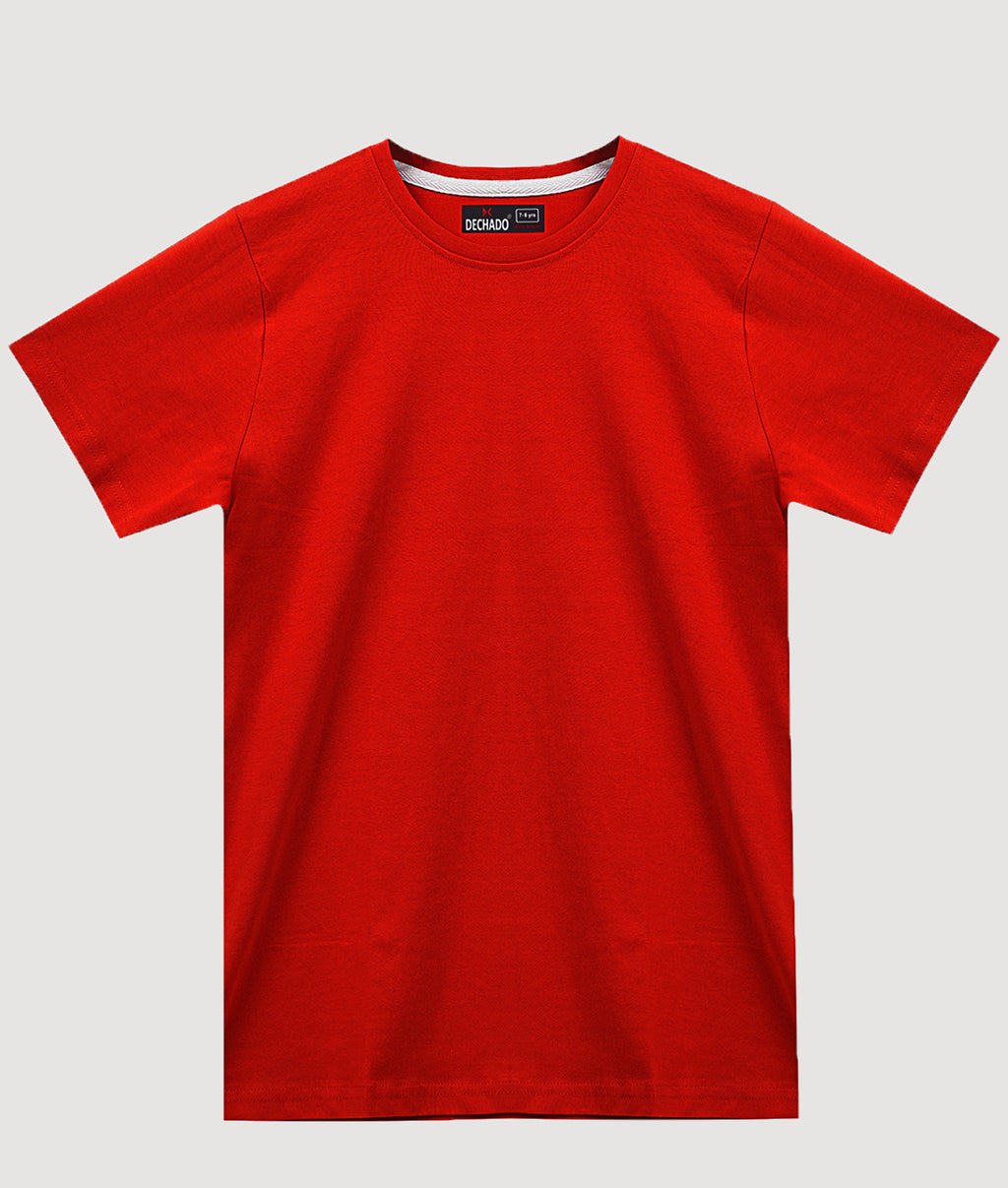 DECHADO Pure Cotton Solid T-Shirt for Boys and Kids | Red Cotton Tshirt