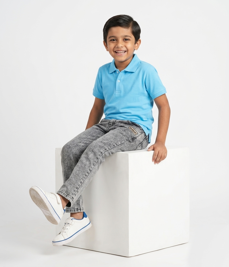 DECHADO - BOYS 100% COTTON SOLID POLO - SKY BLUE
