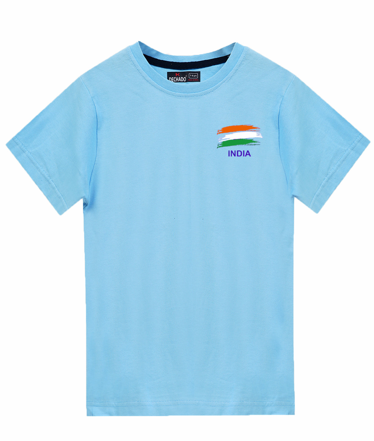 Dechado Kids Sky Blue 100% Cotton Independence Day / Republic Day Flag Printed T-Shirt | Round Neck Half Sleeve | Boys & Girls (2-16 Years)