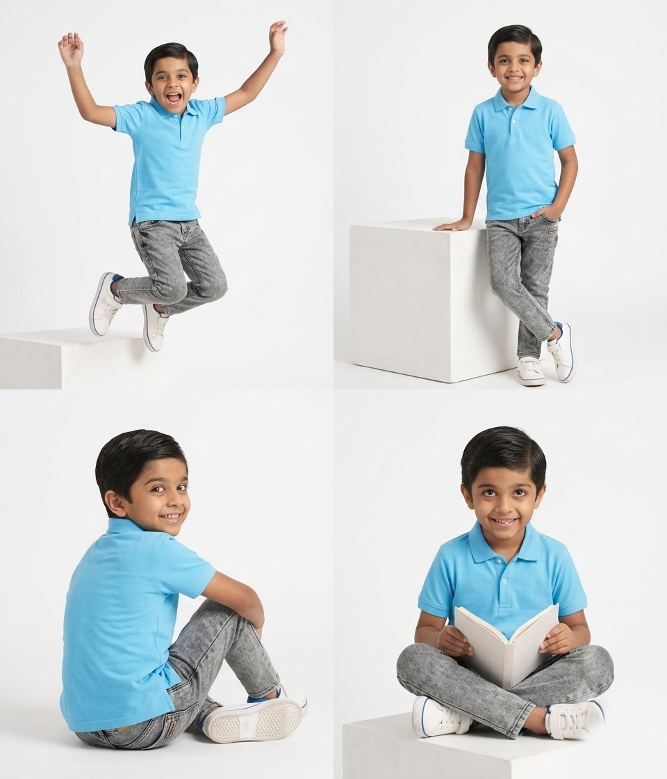 DECHADO - BOYS 100% COTTON SOLID POLO - SKY BLUE
