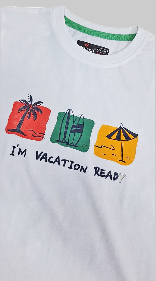 Dechado Vacation Ready Kids White Cotton T-Shirt | Half Sleeve Graphic Tee | Ages 2-16