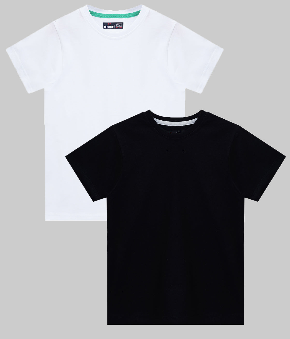 DECHADO Kids 100% Cotton White & Black Round Neck Half Sleeve T-Shirt Combo Pack of 2 (2-16 Years)