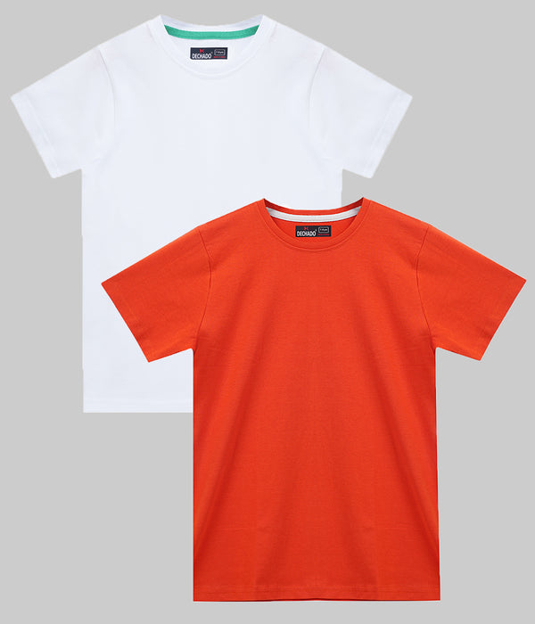 DECHADO Kids 100% Cotton Round Neck Half Sleeve T-Shirt Combo Pack of 2 - White & Orange | Ages 2-16 Years